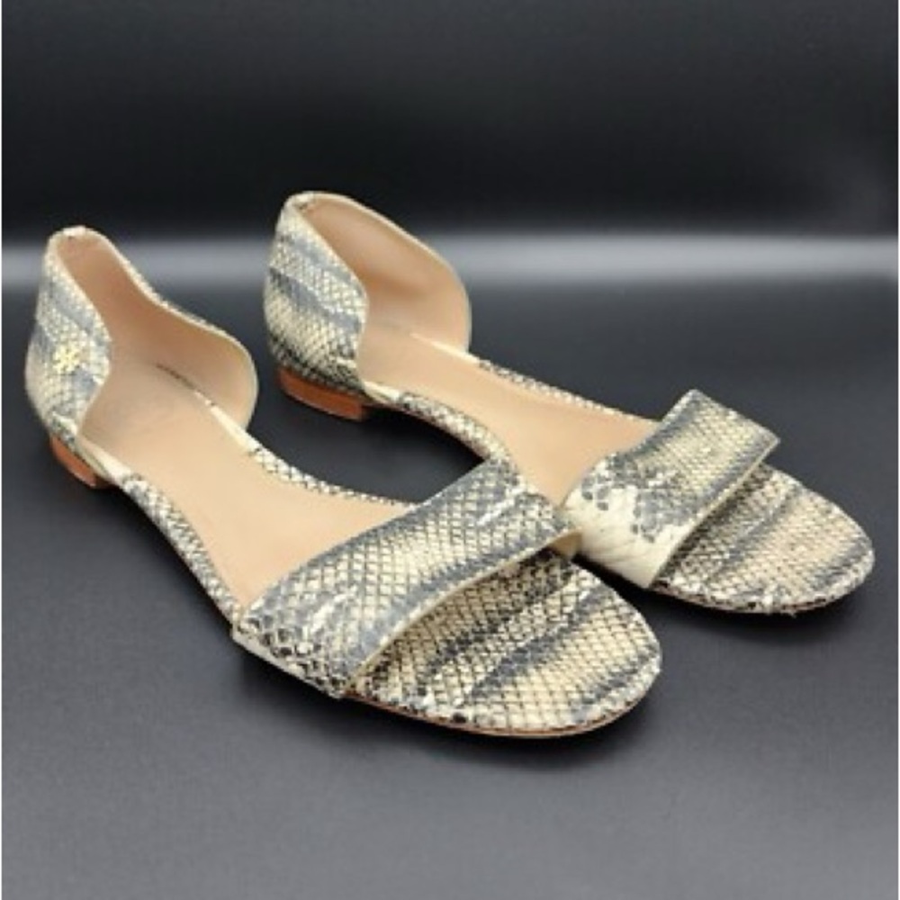 Tory Burch Savannah Snakeskin Python Open Toe Sandal Flats